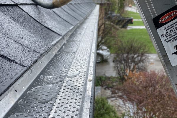 leaf guard system in eavestrough to help with soffit and fascia installation maintenance